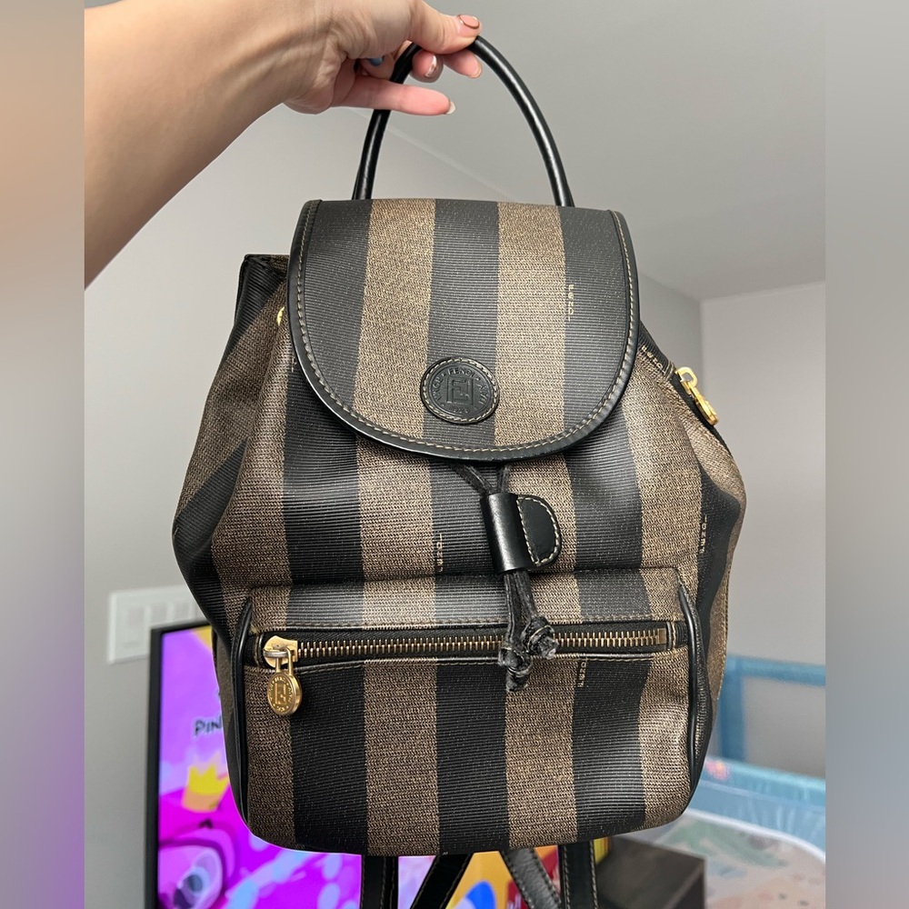Fendi Black and Brown Striped Backpack
